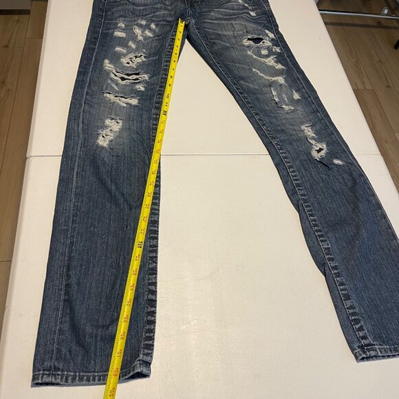 True Religion Blue Denim Slim Fit Jeans With Rips & Faded Detailing - Casual Sty - Picture 9 of 15